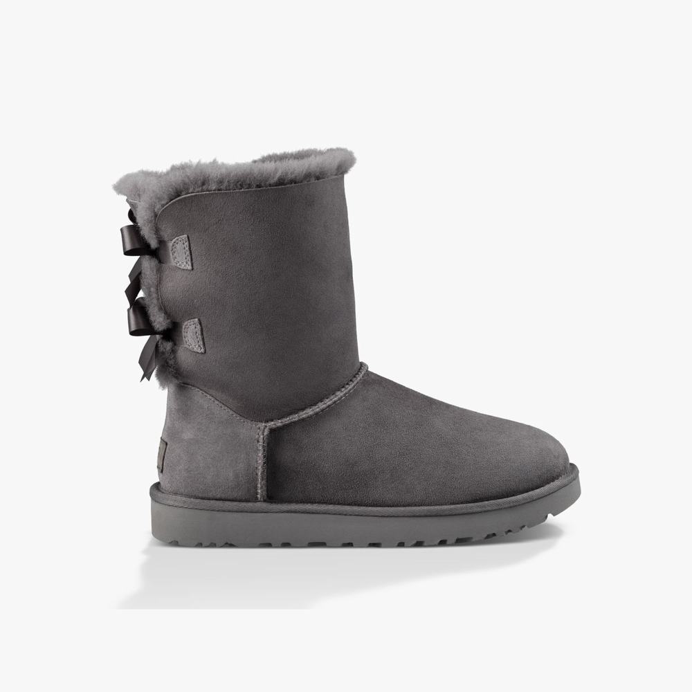 Bottes Classic UGG Bailey Bow II Femme Grise Soldes 271NMEOD